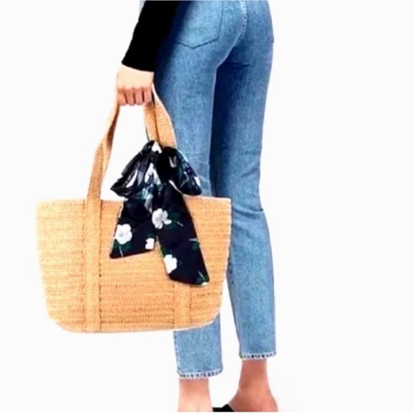 Draper James Straw Bag with Floral Scarf, Woven Top-Handle Tote & Snap Closure - Picture 6 of 12